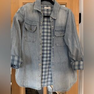 Neuflora light Wash Denim Shirt Jacket with Plaid Lining